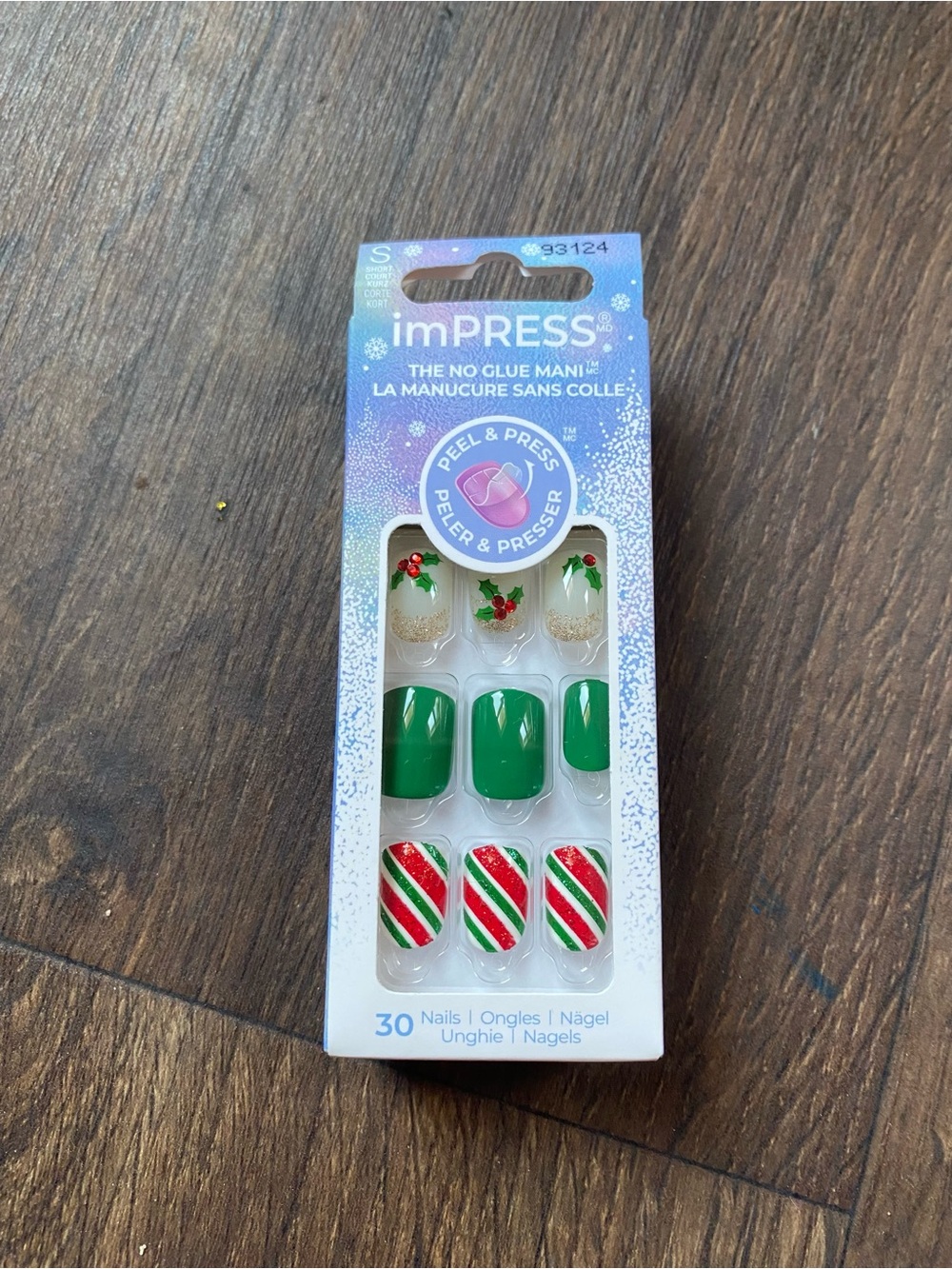 imPRESS Green, Red, White Holiday Candy Cane & Holly Press-On Nails